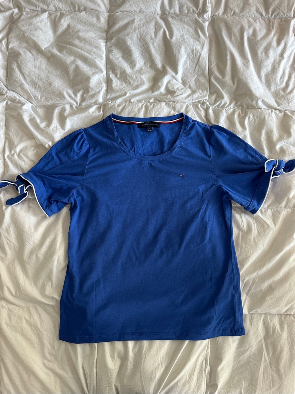 Tommy Hilfiger - Royal Blue Short Sleeve Tee with Tie Sleeves - L